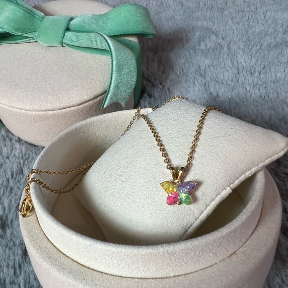 3/$15 5/$20 Vintage Y2K Gold Plated Colourful Sparkle Glitter Butterfly Necklace - Picture 3 of 11